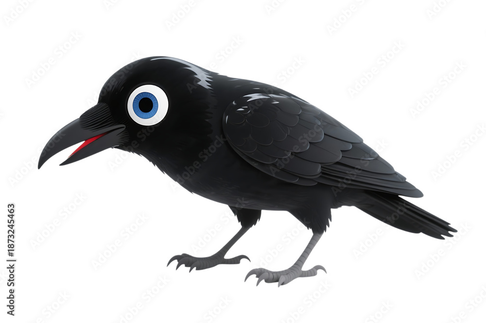 Fototapeta premium Cartoon crow with blue eyes illustration