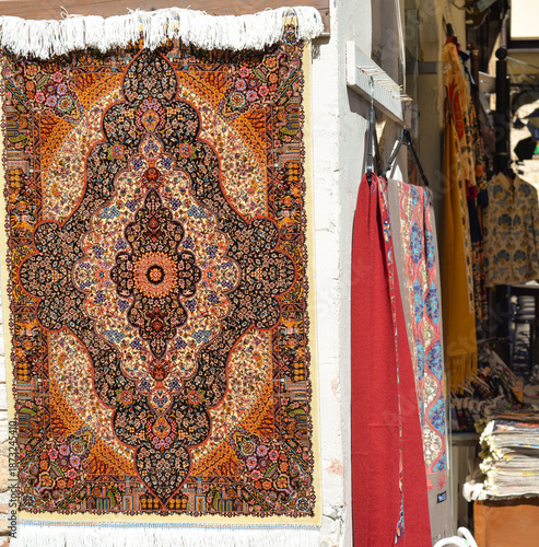 Antalya, Turkey, October 15, 2025. The market offers old Turkey carpets with oriental patterns