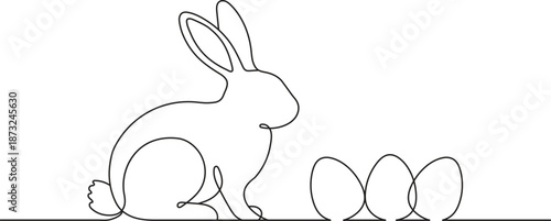 Minimal Continuous Line Rabbit Illustration with Easter Eggs Modern One Line Art vector