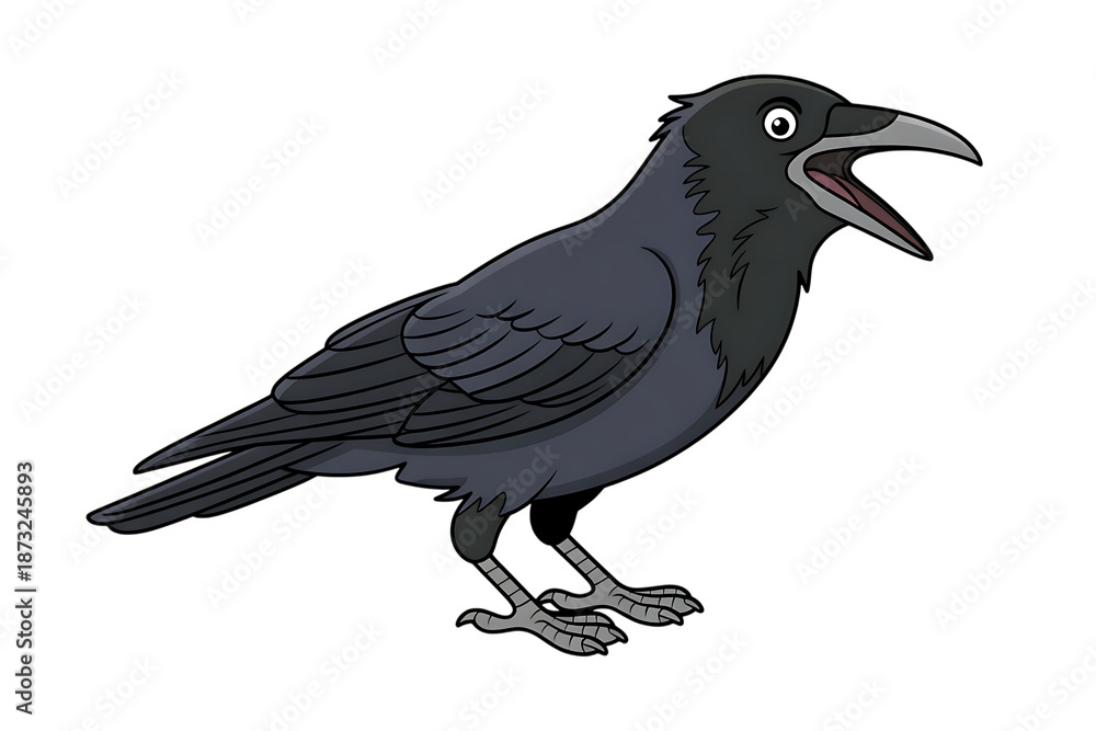 Fototapeta premium Cartoon crow illustration with open beak