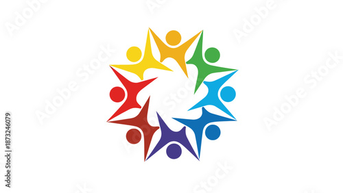 Diverse People Joining Hands in Rainbow Circle Symbolizing Unity and Diversity