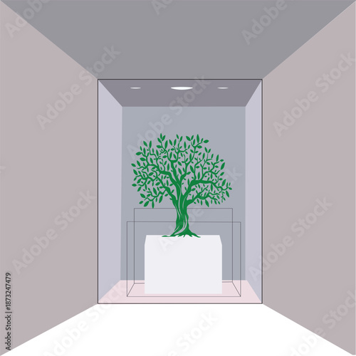 Clean 3D Perspective Illustration of Nature in a Gallery Setting