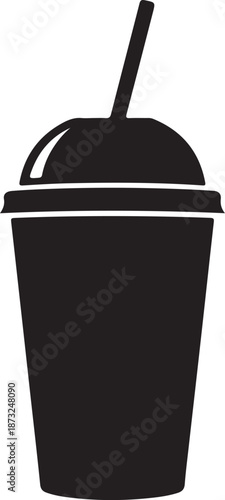 Disposable plastic cup with lid and straw silhouette illustration
