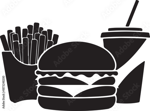 Fast food meal including burger french fries and soft drink on transparent background