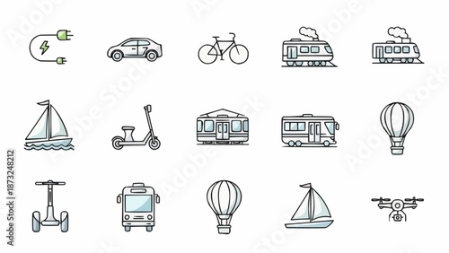 Collection of transportation icons and symbols.