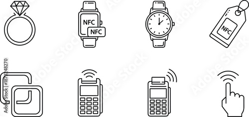 nfc, payment, contactless, technology, wireless, smartwatch, ring, terminal, device, security, digital, transaction, icon, outline, vector, nfc payment, contactless payment, wireless technology, smart