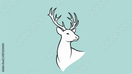Elegant White Deer Silhouette with Antlers on Teal Background.