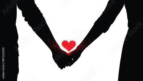 A symbolic illustration of two hands holding a glowing red heart