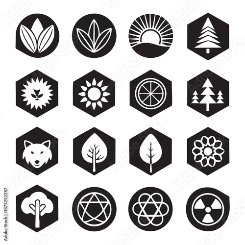 Black and White Nature and Abstract Symbol Icons Keywords: nature, abstract, icon, symbol
