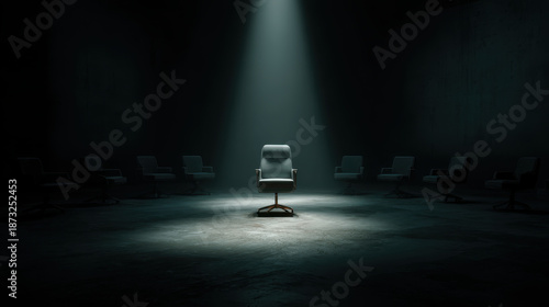 Spotlight chair authority power leadership concept drama mood meeting room contrast