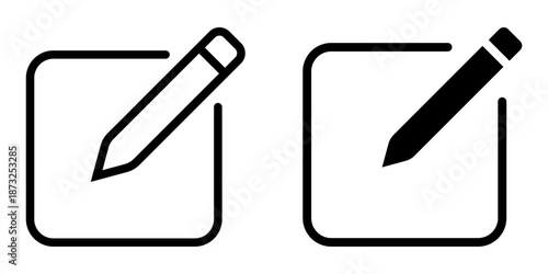 Edit icon set. Simple line art and filled illustration of pencil writing on paper icon set. Editable stroke.