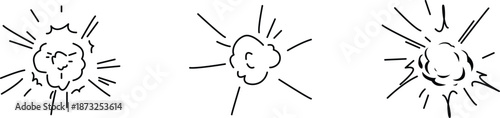 Hand drawn comic bomb explosion doodle set with sketch style burst effects vector Illustration Isolated on transparent background.