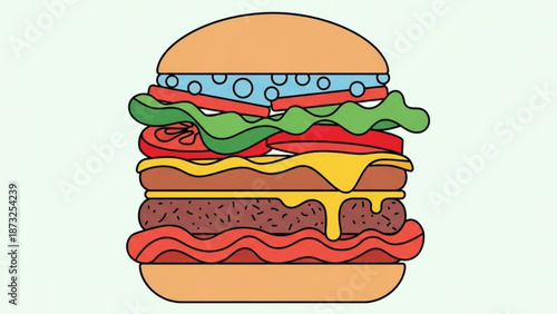 A delicious double cheeseburger with lettuce tomato and cheese on a toasted bun