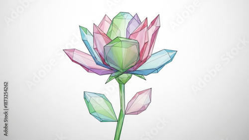A colorful illustration of a rose with multicolored petals and green stem