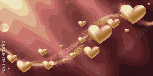 A romantic red valentine heart background with glowing bokeh light and shiny abstract shapes creates a bright festive celebration design for a holiday card