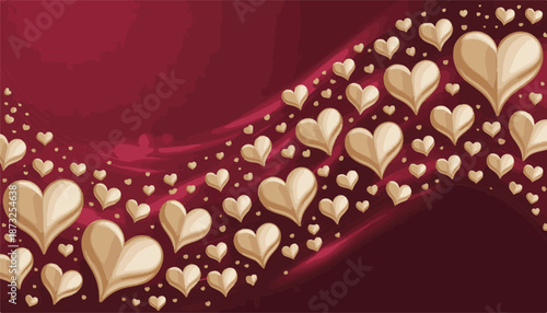 An abstract red holiday background featuring romantic heart shapes and bright light effects for a Valentine's Day celebration greeting card or love themed wallpaper illustration