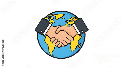 Global handshake symbolizing partnership and cooperation, representing international business deals and agreements