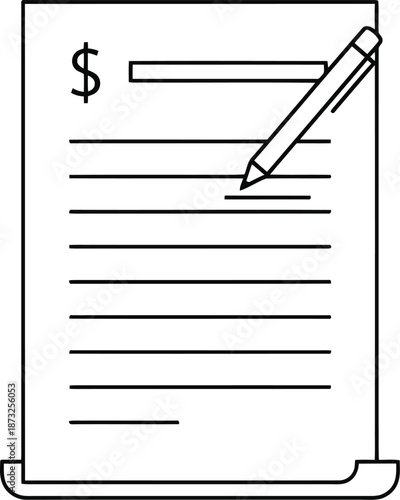 Document with dollar sign and pen icon simple outline representing contract signing financial agreement or legal paper