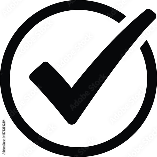 Black check mark inside a circle representing confirmation choice validation or successful completion of a task or agreement