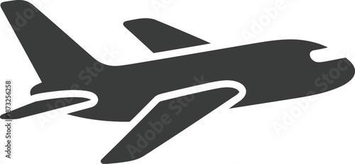 Airplane flying icon vector silhouette illustration depicting commercial passenger jet plane travel and transportation