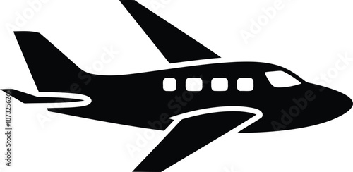 Small private jet airplane icon vector silhouette depicting executive business travel and luxury transportation