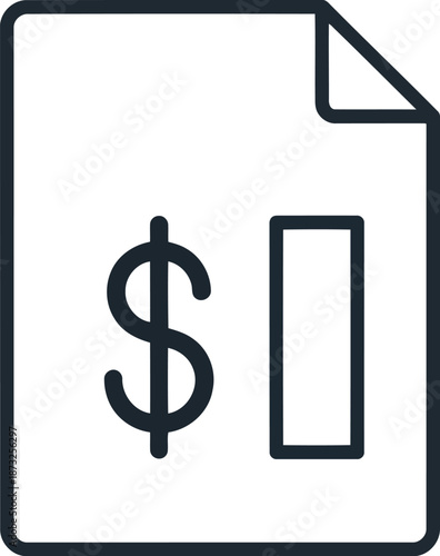 Outline icon of paper document with dollar sign indicating finance invoice bill or money transaction concept