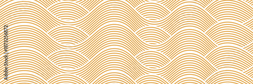 Curvy yellow lines. Ramen or noodle pattern. Pasta, tagliatelle or capellini background. Wavy spaghetti texture. Banner with traditional Italian, Chinese of Japanese food print. Vector illustration.