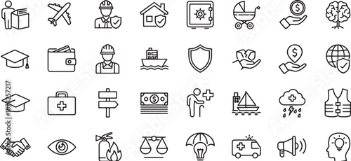 Collection of flat design icons representing various professions and activities