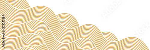 Curvy yellow lines. Ramen or noodle pattern. Pasta, tagliatelle or capellini background. Wavy spaghetti texture. Banner with traditional Italian, Chinese of Japanese food print. Vector illustration.