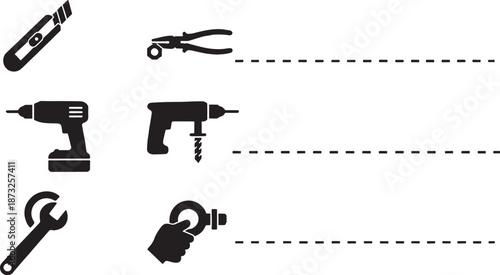 Set of common hand tools isolated on transparent background