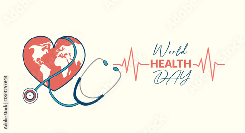 World health day concept with a heart-shaped earth and a medical stethoscope