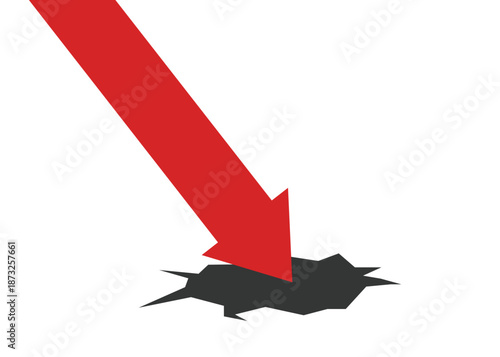 Large Red Business Arrow Falling Toward a Black Hole Representing Financial Collapse and Market Crash