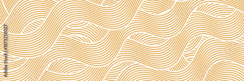 Curvy yellow lines. Ramen or noodle pattern. Pasta, tagliatelle or capellini background. Wavy spaghetti texture. Banner with traditional Italian, Chinese of Japanese food print. Vector illustration.