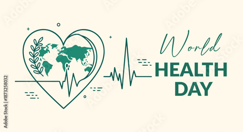 World health day concept with global heart, peace, and heartbeat monitoring