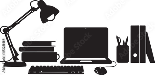 Simple home office workspace with laptop and books setup