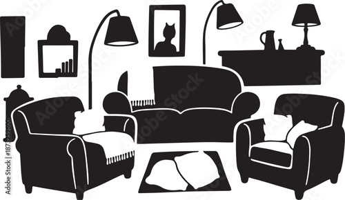 Modern Living Room Interior with Furniture and Decorative Items