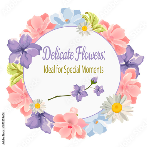 A wreath of delicate flowers and an inscription