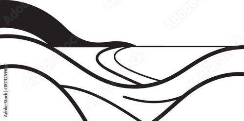 Minimalist abstract black and white wavy line art design