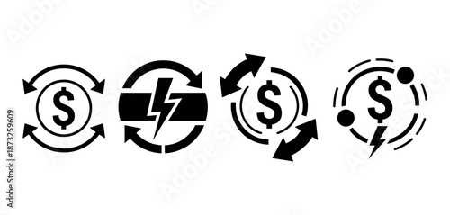 Financial and energy transaction icon set showcasing various exchange and payment concepts