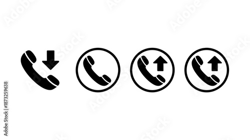 Various black telephone handset icons illustrating incoming, outgoing, and general call actions