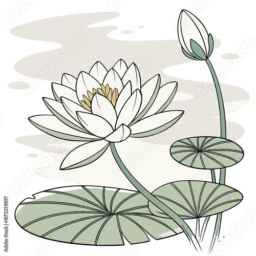 White water lily floating on pond