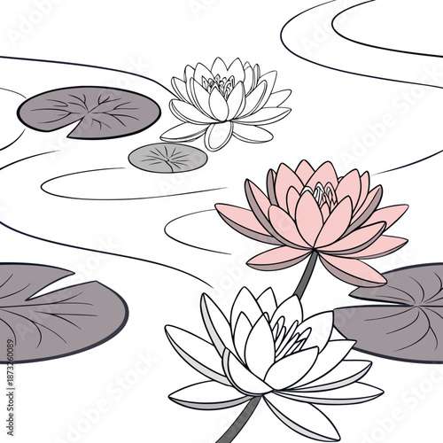 Serene pond with water lilies