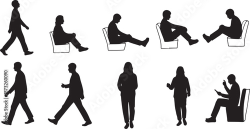 Silhouettes of people in various poses and activities daily