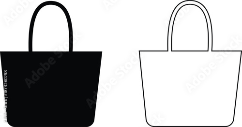 Women handbag icons set collection with purse bag tote clutch shoulder styles in flat and line design, fashion accessory outline illustration group for shopping retail UI branding