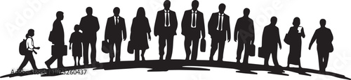 Silhouette of business people walking in a group formation