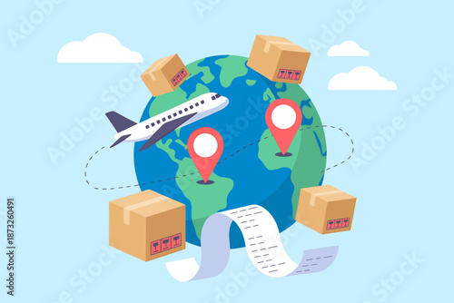 Global logistics and transportation concept illustration