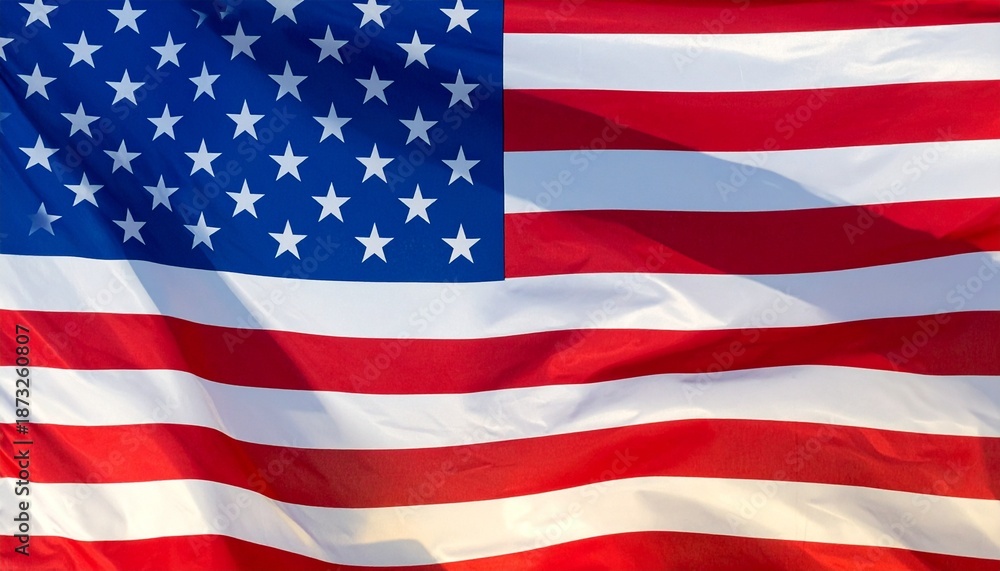 Obraz premium Waving American flag with stars and stripes against a vibrant sky with scattered clouds