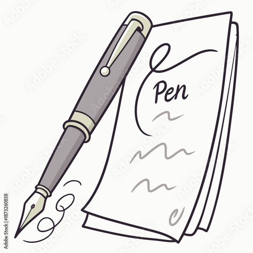 Gray pen with gold accents on a notepad writing instrument