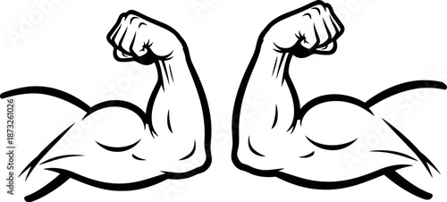 Strong muscular arms flexing biceps