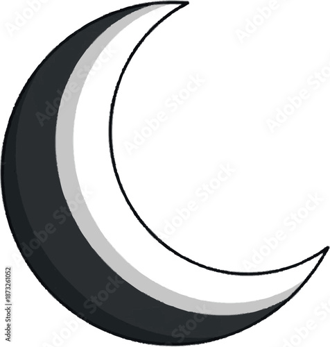 Stylized Crescent Moon Icon with Shaded Gradient on a White Background